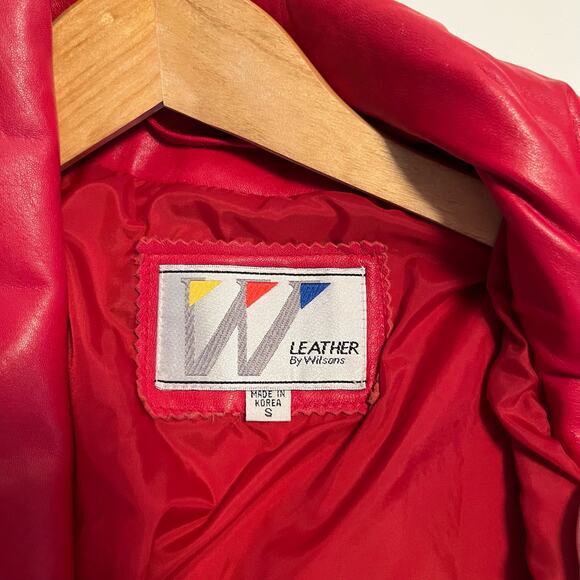 Vintage 80s Wilson Red Leather Jacket Size Small Boxy Belted - Picture 4 of 16